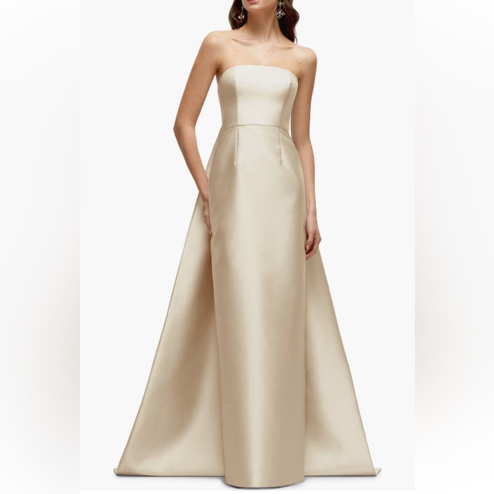 Alfred Sung Strapless‎ Satin Twill Champagne Column Gown Size 6